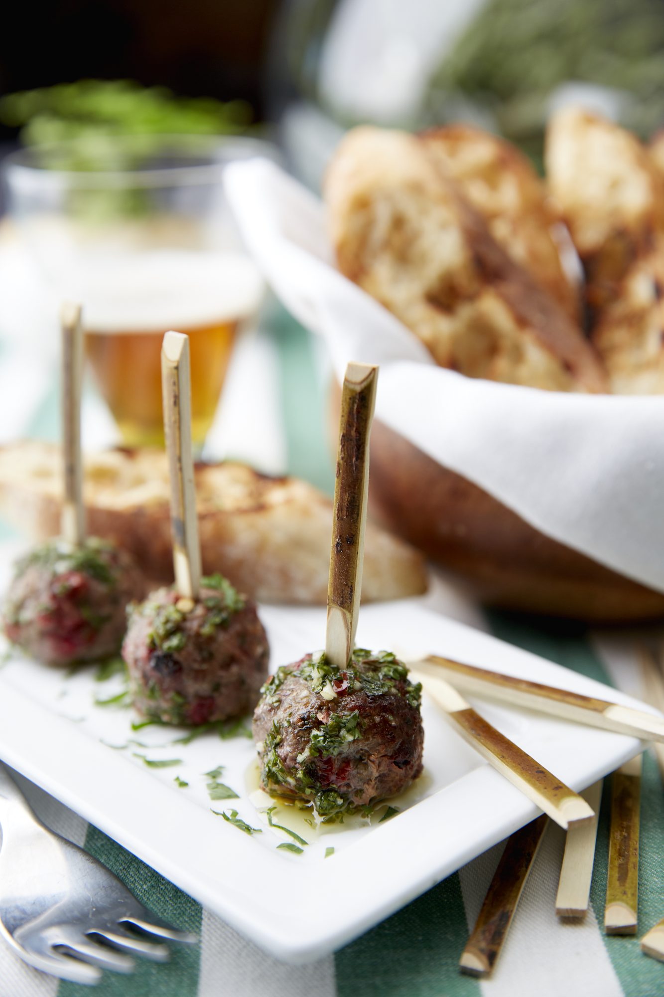 Meatball lollipops on a party platter